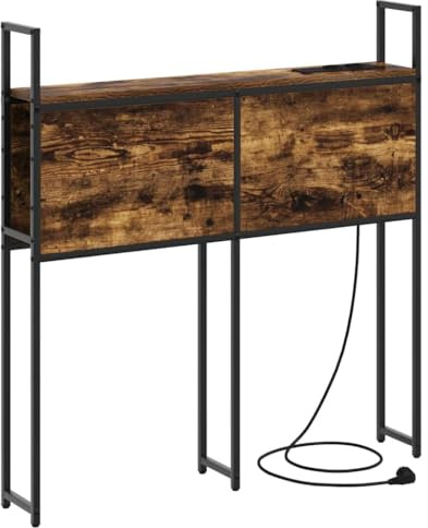 vidaXL Storage Headboard with Charging Station Smoked oak 75 cm, Modern Bedroom Furniture, Plenty of Storage Headboard, Adjustable Feet, Flexible Design, Space-Saving Bookcase Features