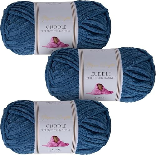 Utopia Crafts Cuddle - Filato morbido in ciniglia super grosso, per lavorare a maglia e uncinetto, 3 confezioni da 100 g (blu sasso)