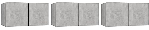 vidaXL Hanging TV Cabinet Set - 3 Piece Concrete Grey - Modern Design Wall Mounted TV Cabinet with Storage - Ideal for Living Room or Bedroom
