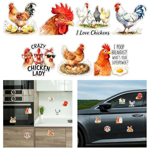 CHGCRAFT 7 Stück Huhn Autoaufkleber Selbstklebende Hühneraufkleber Wasserfeste Auto Aufkleber für Auto, Motorrad, Helm, Fenster, Wohnraumdekoration, 14.8×15.5cm