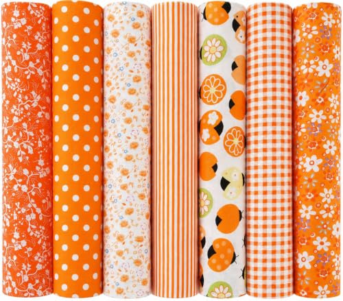 Yuiturt 7 Stück Baumwollstoff Stoffpaket 50 x 50 cm, Oranger Stoff für Patchwork, Nähen, Quilten & Basteln, Verschiedene Muster