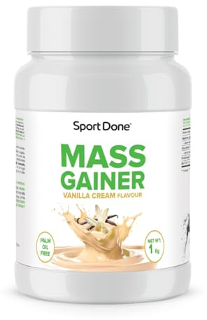 SPORT DONE - Mass Gainer 1kg Crème Vanille | 199 kcal par Dose | 40g Glucides + 6g Protéines | Hardgainer Métabolisme Rapide | Prise de Masse Musculation