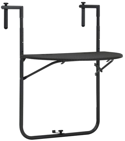 Balkonhängetisch in Rattanoptik, braun, 60 x 64 x 83,5 cm, robuster Kunststoff und Stahlgestell, Klapptisch mit 3 höhenverstellbaren Ebenen, Oberfläche