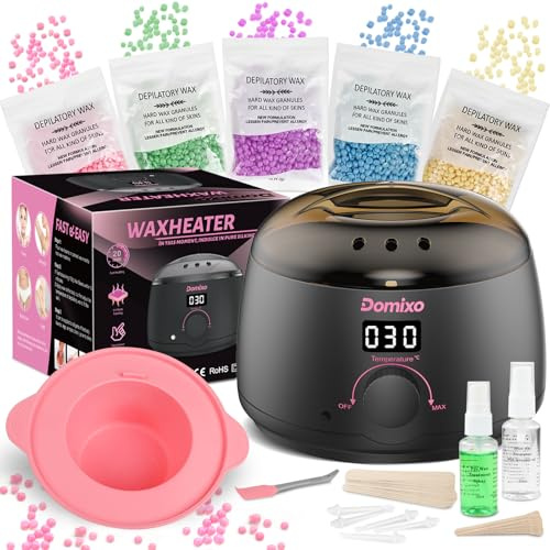 Waxing Kit, Wax Warmer Hair Removal Kit with Wax Pot Heater, 5 Packs Hard Wax Beads, 30 Applicator Sticks & Silicone Bowl, Painless Full Body Waxing Machine for Home Use, for Women & Men