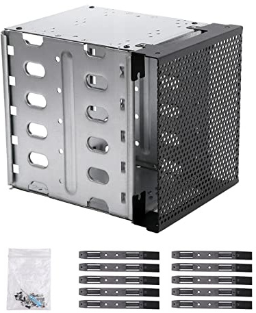 Stainless Steel Hard Drive Cage, 5.25 to 5X3.5 Rack SAS for Computer, Hard Driver Tray with Fan Space - Detachable Hards Drive Cage Adapter Rack Bracket