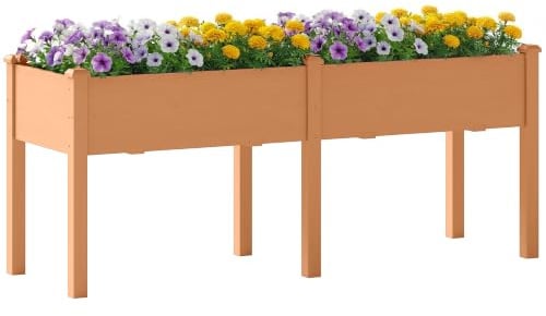 Outsunny Huerto Urbano Elevado de Madera con Patas 184x59x76,5 cm Marrón | Mesa de Cultivo, 6 Orificios de Drenaje, para Cultivo, Plantas, Flores y Verduras