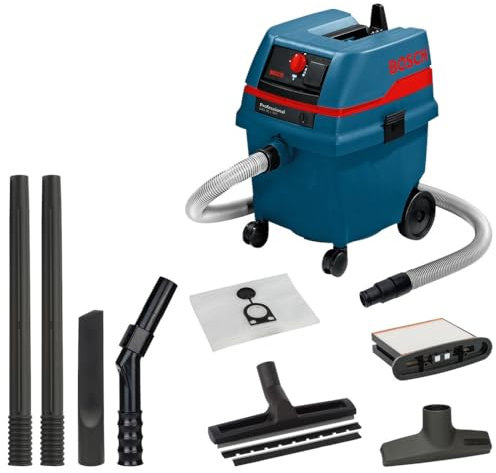 Bosch Professional Aspiratore a Umido/A Secco Gas 25 L Sfc (Incl. Bocc. Solidi, Bocc. a Lancia, Tubo Fless. 3 M,Set Bocc. Pavimenti, Sacc. di Carta,1 Filtro Poliestere,Impugn. Regol.Aria,2 Tubi Asp.)