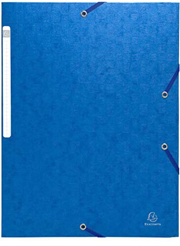 Exacompta 55752E Einschlagmappe Scotten aus Colorspan-Karton DIN A4 2 Gummizügen und 3 Klappen und Beschriftungsetikett blau Sammelmappe Dokumentenmappe