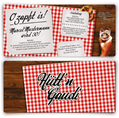 Einladungskarten zum Geburtstag (10 Stück) Hütt'n Gaudi Frühschoppen O'zapft is! Oktoberfest in Rot