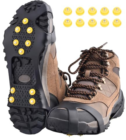 TRIWONDER Steigeisen mit 10 Zähnen, Schuhkrallen, Schuhspikes, Schneeketten, Anti Rutsch Spikes, Ice Grips für Wandern EIS Schnee (Schwarz, S)