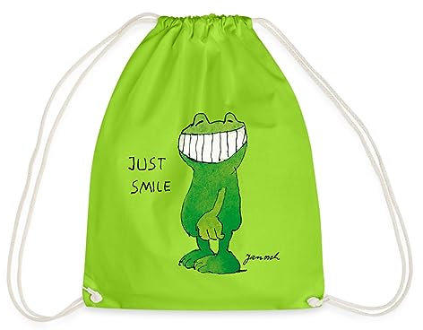 Spreadshirt Janosch Günter Kastenfrosch Just Smile Turnbeutel, One size, Neongrün