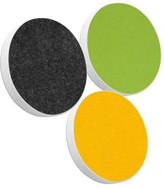 platino24 Akustikpaneele 3 Elemente Colore Kreis Ø 40 cm Sonnengelb + Anthrazit + Hellgrün I Schallabsorber aus Basotect G+ mit Akustikfilz I Schalldämmung Wand & Decke I Akustikelemente Wandpaneel