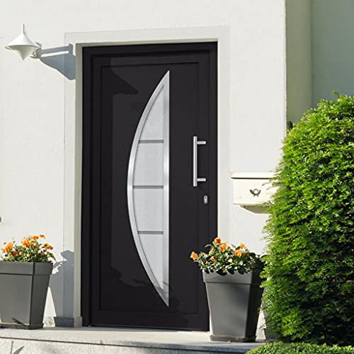 vidaXL Porte d'Entrée Principale Charnières Réglables 3D Serrure à Tête de Champignon à 5 Points Sécurité Maison Extérieur 98x190 cm Anthracite