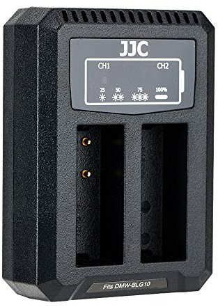 JJC USB Dual Battery Charger for Panasonic G100 G110 LX100 LX100II GX7 GX80 GX85 GX9 G7XIII GX7II ZS200 ZS100 ZS70 GF6 and Leica C-Lux D-Lux D-Lux7 D-Lux 8 Camera fits DMW-BLG10 BLE9 BP-DC15 Batery
