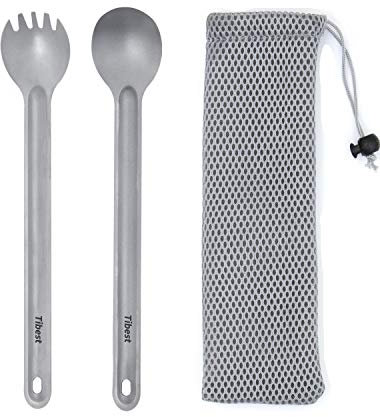Tibest Titanium Spork Long Handle, Ultra Lightweight Camping Utensil for Backpacking Camping, Hiking, Outdoors