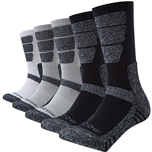 KEECOW 5 paar Socken Herren Damen Wandersocken Sportsocken Trekkingsocken Arbeitssocken Baumwollesocken für Herren Atmungsaktiv Hochleistung (Schwarz/Weiß/Grau 43-46