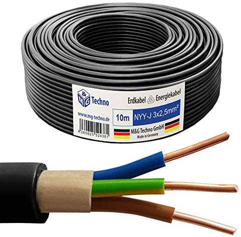 M&G Techno 10m NYY-J 3x2,5 mm² Erdkabel Elektro Strom Kabel Kupfer eindrähtig Made in Germany