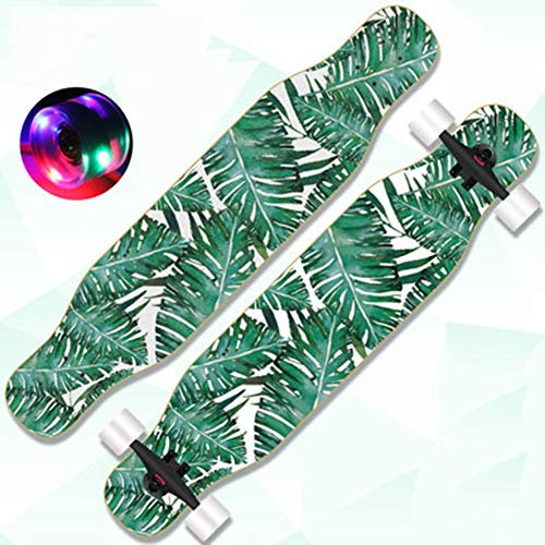 Longboards Kinder Cruiser 43 Zoll Street Fancy Retro Cruiser Anfänger 8-Lagigem Ahornholz Skateboards,Mädchen Jungen Erwachsene Profis Drop- Through Surfing Buntem LED-Lichtrad Penny Board,Grün