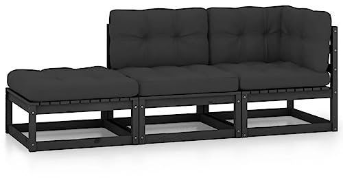 vidaXL Garten Lounge Set 3-TLG., Gartenmöbel Set Sitzgruppe für Garten Terrasse Balkon, Modular Sofa Garnitur mit Kissen, Loungemöbel, Kiefer Massivholz