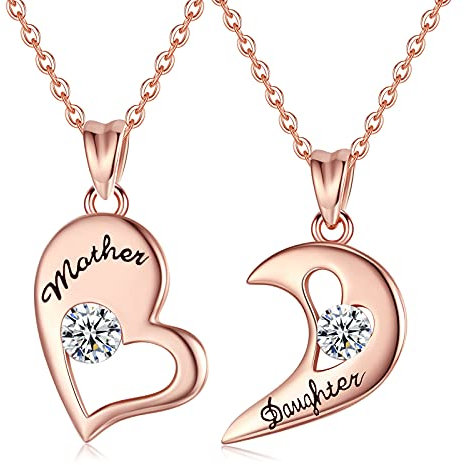 EUDORA Mutter Tochter Kette für Frauen Mutterliebe Doppelte Herz S925 Sterling Silber Mama Roségold Halskette Mutter Anhänger für Damen Schmuck 45,7cm Kette, Geschenk für Mama Tochter Ehefrau