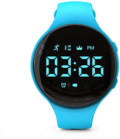 Orologio da fitness con LED non Bluetooth, contapassi digitale, con conteggio dei passi, distanza, calorie, cronometro, sveglia, ottimo regalo per bambini, adolescenti, ragazzi e Natale (rotondo,blu)