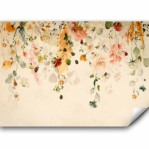murando Fototapete selbstklebend Blumen 343x256cm Foto Tapete Tapetenfolie Möbelfolie Wandverkleidung Wandtapete Motivtapeten Bildtapete Wohnzimmer 3d Effekt Modern Blätter Pflanzen Natur wie gemalt