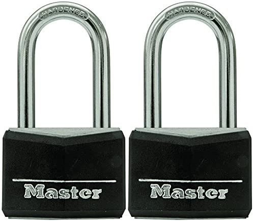 Master Lock 141TLF Lot de 2 cadenas en aluminium recouvert de vinyle noir avec clé, pour boîtes à outils, casiers de gym ou casier de rangement