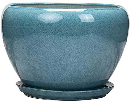 XINLEE Übertopf, Hellblau, Keramik, Blumentopf, Mediterraner Stil, Glasierter Behälter, Bonsai, Mit Drainageloch, Untersetzer, Heimbüro-Dekoration,14.5 * 20cm