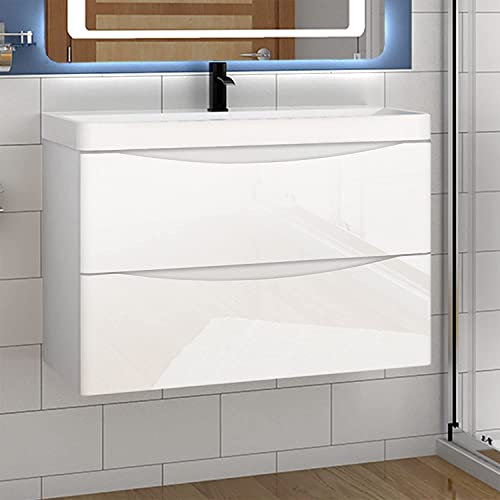 Aica Sanitär Badmöbel Set Weiß Hochglanz 80 cm Sofia Waschbecken mit Unterschrank Waschtisch