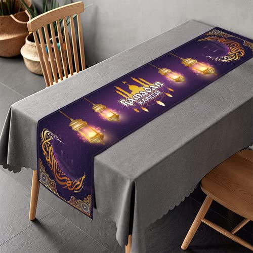 Eid Mubarak Tischläufer Ramadan Mubarak Tischdecke Tischdecke Moschee Muster islamische Dekoration für Ramadan Zuhause Zimmer Esstisch Dekoration 180 x 35 cm (lila)