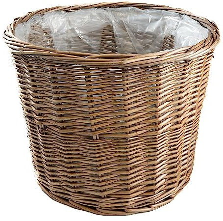 Arthur Cameron - Round Wicker Planter with Plastic Lining, Perfect for Indoor Plants & Flowers - Can also be used as a Waste Paper Bin/Bathroom Bin/Bedroom Bin (Medium, Antique Wash)
