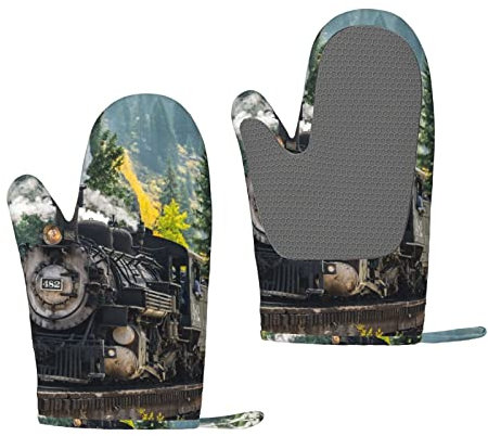 Steam Train Silicone Insulated and Scald Proof Gloves, Kitchen Waterproof and Anti-Skid Oven Gloves, Barbecue Gloves
