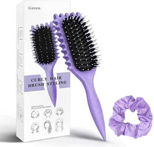 Spazzola Capelli Ricci Styling,Viola Curly Hair Brush con Elastico Acconciature Antistatica,Capelli Bagnati e Asciutti,per Capelli Ricci e per la Cura del Volume,Haus Dekoration