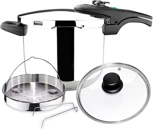 Magefesa Athenas - Pack Esclusivo Pentola a Pressione Rapida Da 6 L + Cestello + Coperchio In Vetro, Acciaio Inossidabile 18/10, Per Induzione, Fondo Termo-Diffusore