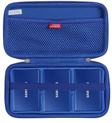 Hermitshell Étui de voyage rigide pour Samsung T7/T7 Touch Portable SSD 1 To 2 To 500 Go USB 3.2 Disque dur externe (étui pour 3 disques durs, bleu saphir)