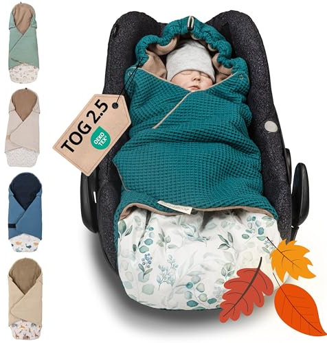 ULLENBOOM Einschlagdecke Babyschale, 100% OEKO-TEX Materialien, Ideal für Herbst und Winter, Eukalyptus-Petrol (Made in EU) - Babydecke für Kindersitz oder Kinderwagen, kuschelige Decke für Babys