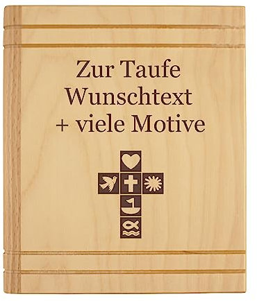 Spardose Taufe mit Gravur individuell mit Name, Spruch, Motiv - Sparbuch aus Holz personalisiert, Taufgeschenk, Taufspardose, Geldgeschenk für Mädchen, Jungen zur Taufe