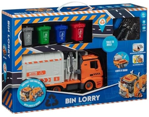 RA-HOMESTORE® Enjoy This Bin Lorry, With Light & Sound, including Tools to Build & Accessories (Batteries Included)