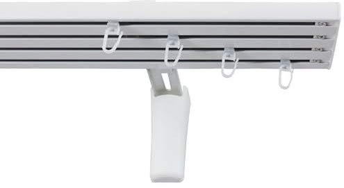 Garesa Gardinenschiene Flächenvorhangschiene Smart, 4-läufig, Weiß I Alu Vorhangschiene inkl. Gleiter I Wandmontage I Auch für schwere Vorhänge I 220cm