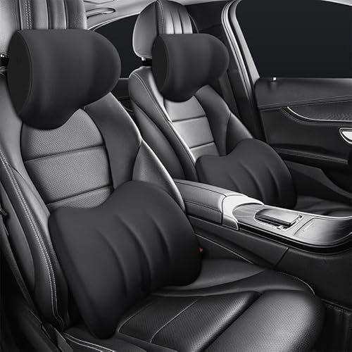 FUXNGZI Ergonomische Kopfstütze und Lendenkissen für Autositze, Auto Nackenkissen, Weichheit Auto Kopfstütze zum Fahren mit Atmungsaktiver Abnehmbarer Abdeckung (Schwarz, Kopfstütze)