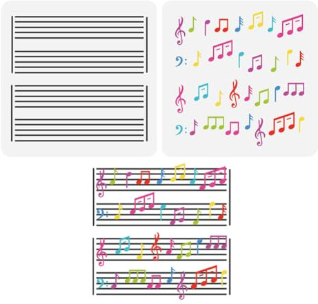 FINGERINSPIRE 2 Stück Musik Malschablone 15x15 cm Wiederverwendbar Mehrschichtig Musiknoten Muster Zeichnungsvorlage Musiknotation Schablone Zum Malen Auf Holz Wand Papier Stoff Möbeln