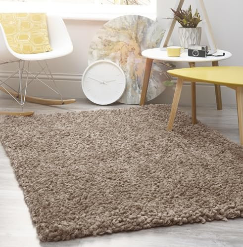 Lord of Rugs Luxuriöser Shaggy-Teppich für modernes Wohnzimmer, Schlafzimmer, handgetufteter Bereich, extra dick, üppig, Langflor, schwer, Natur, mittelgroß, 110 x 160 cm