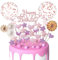 Rose Gold Happy Birthday Cake Toppers, 27Pcs Rose Gold Happy Birthday Cake Topper Kit, Happy Birthday Sign with Star Heart Paper Fan Cupcake Topper Balloons for Boy Girl Women Anniversary Party
