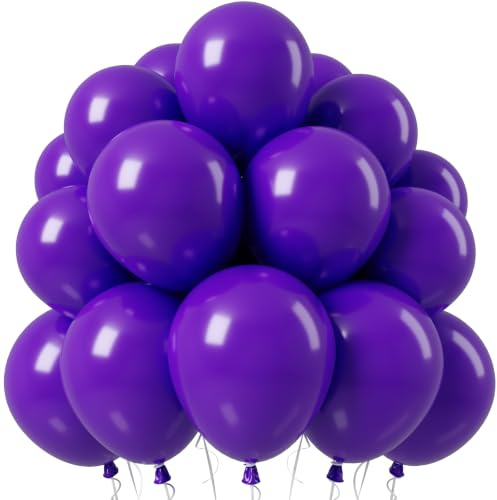 Jobkoo Purple Balloons 12 Inch, 50Pcs Dark Matte Royal Latex for Arch, Deep Party Helium for Wednesday Birthday Halloween Graduation Decorations