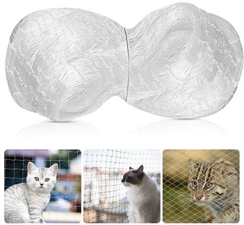 MEGYAD Rete per gatti per balcone 3 x 10 m: 2,5 cm, per balconi senza foratura, robusta rete per gatti trasparente in nylon, protezione per gatti, balcone, scale, finestre, terrazze