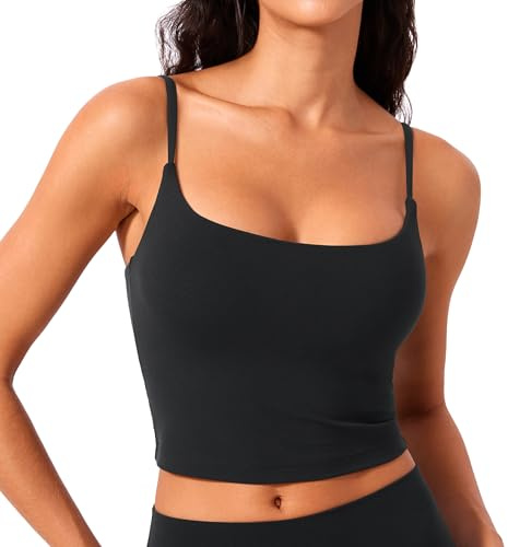 CRZ YOGA Butterlift Rundhalsausschnitt Tank Top | Mittlerer Halt, Herausnehmbare Pads, Yoga, Butterweich, Verstellbarer U-Rücken, Longline Sport BHs für Damen