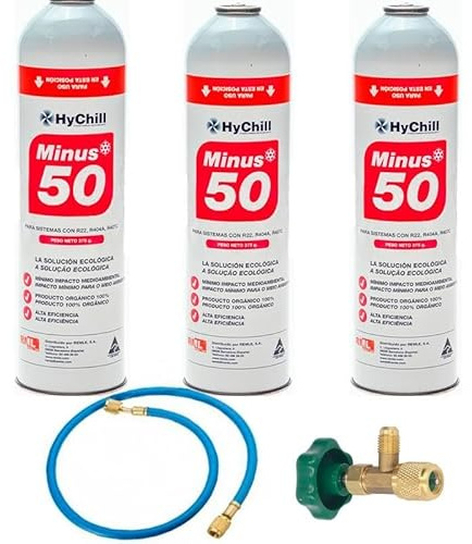 REPORSHOP 3 Gasflaschen Minus 50 375 g + Ventil + Ersatzschlauch R22 R404a R407C R502 Freeze Organico