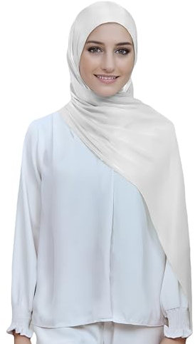 Lina & Lily Damen Hijab Kopftuch Schal mit Glanz-Schimmer Für Muslimische Frauen (Perlweiß)