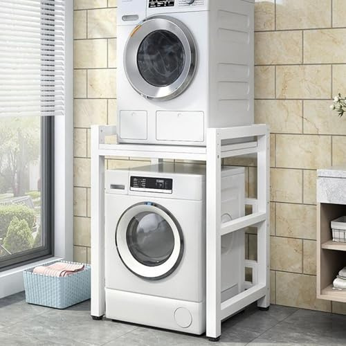 Misorat Waschmaschine Trockner Schrank Übereinander Schrank für Waschmaschine und Trockner mit 3 Höhenverstellbar Waschmaschine Trockner Schrank Regal Waschmaschinenschrank,B