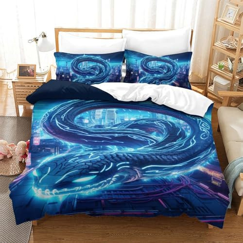 ShoraSlvan Schlange 3D Gedruckt Bettwäsche-Set 3 Teilig Bettbezug Set Mit Kissenbezug Soft Microfaser Luxus Modern Mit Reißverschluss Für Erwachsene Und Kinder Single(140x200cm)